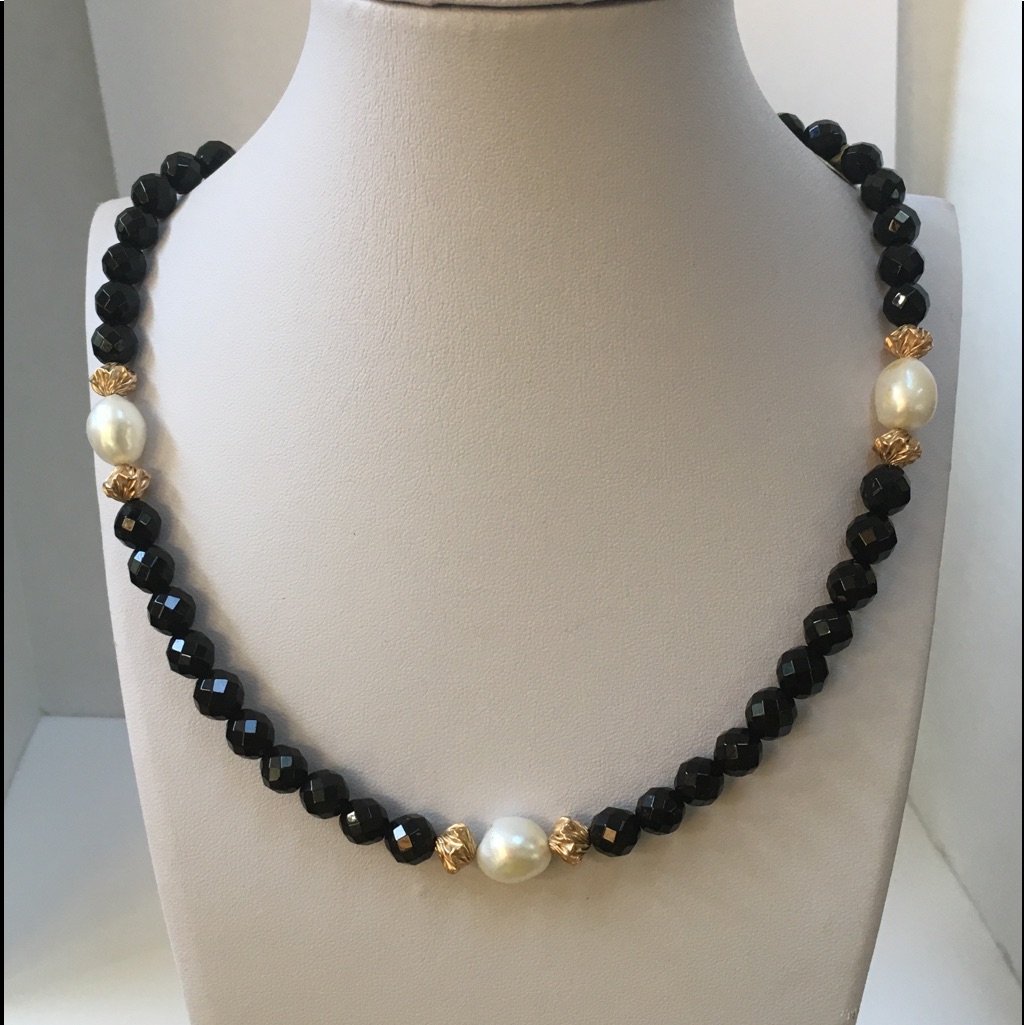 Faceted Black Onyx Potato Pearl & Gold Filled
